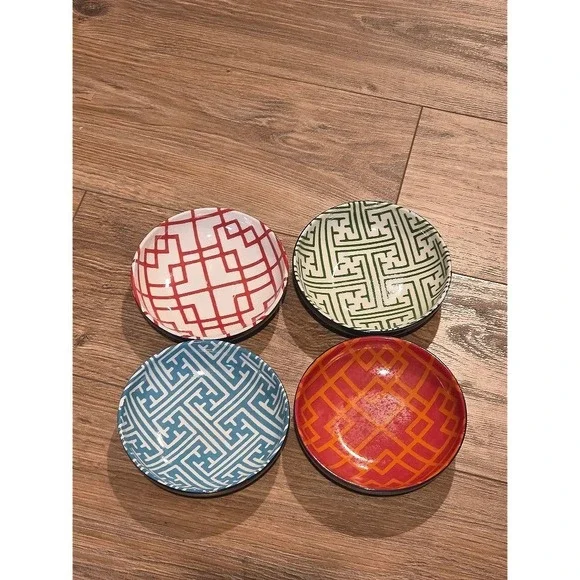 Williams Sonoma Geometric‎ Bowls Set of 4 Red Orange Blue Green - Picture 2 of 12
